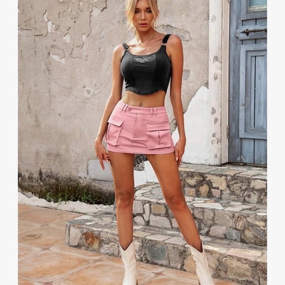 Pink Mini Cargo Y2K Button Denim Skirt - Picture 5 of 7